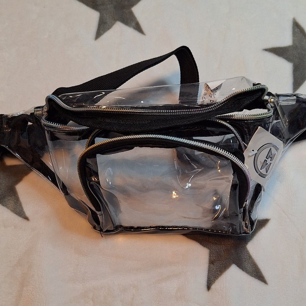 NWT - Moda West Clear Fanny Pack Rainbow Zipper Concerts Events Pride Rave